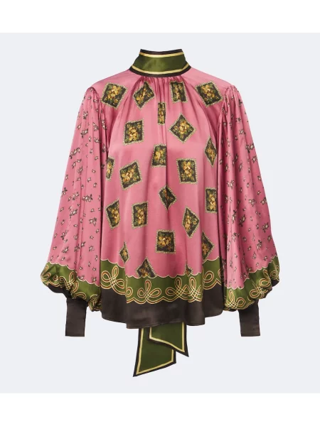 Bluză Alemais din satin cu model floral cu legături roz