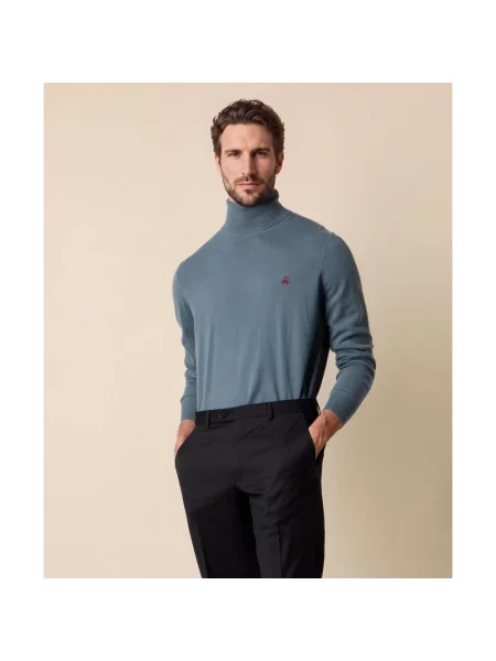 Sweter z golfem Brooks Brothers wełniany z logo niebieski