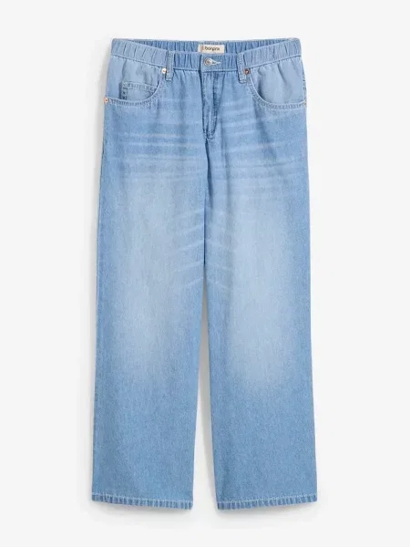 Dżinsy Straight mid waist z wygodnym paskiem łów stretch cropped niebieskie