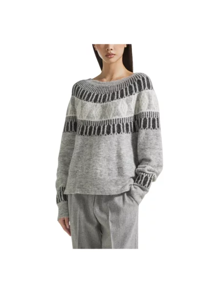 Sweter Seventy żakardowy szary