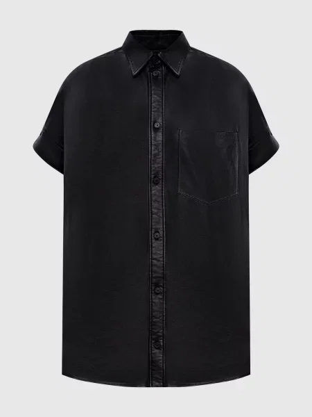 Кожаная рубашка Balenciaga с коротким рукавом черная