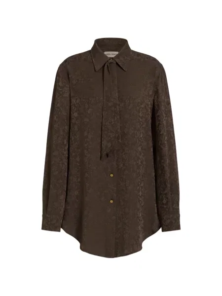 Bluză Alberta Ferretti cu funde cu model floral din jacard maro