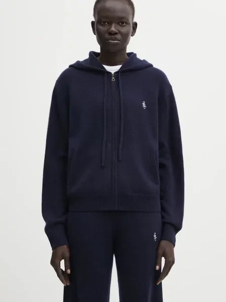 Sporty & Rich bluză din lână SRC Cashmere bleumarin cu glugă uni