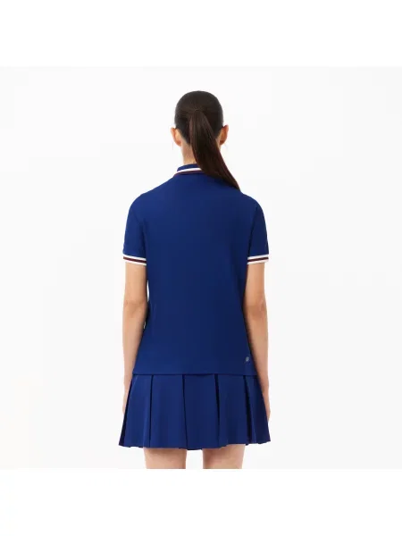 Lacoste Koszulka Tenisowa Polo Z Piki Z Kołnierzykiem W Kontrastowe Paski granatowa
