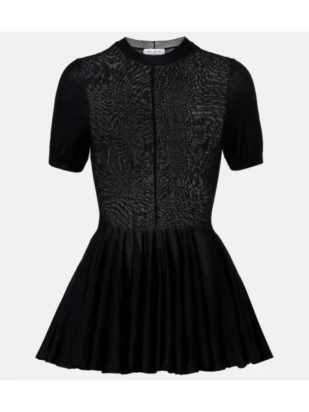 Cu peplum top Alaïa de lână negru