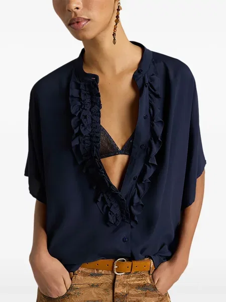 Bluzka Momoni z falbankami niebieska