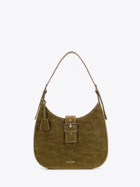 Torebka na ramię w stylu hobo oliwkowa