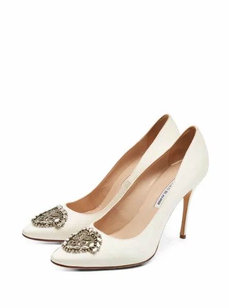 Pantofi cu toc Manolo Blahnik cu cataramă alb
