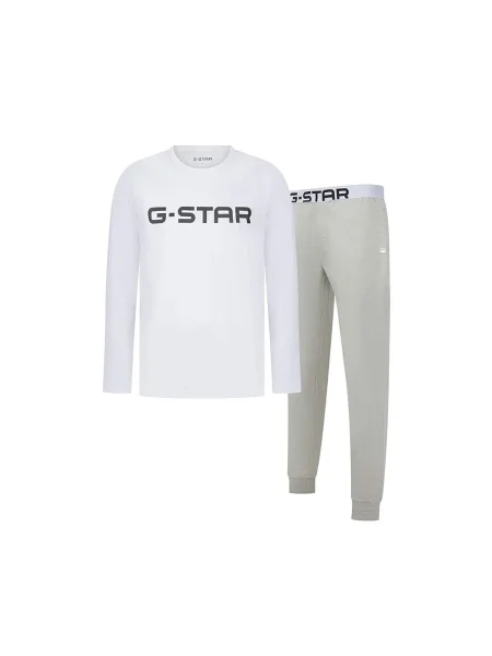 G-STAR Hosszú pizsama greige / fekete fehér