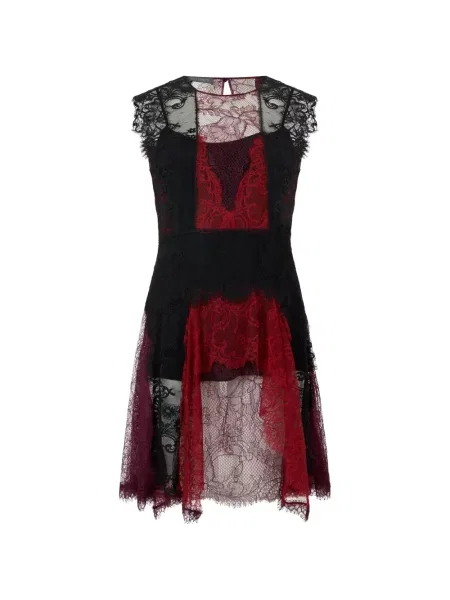 Rochie mini Alberta Ferretti asimetrică din dantelă negru