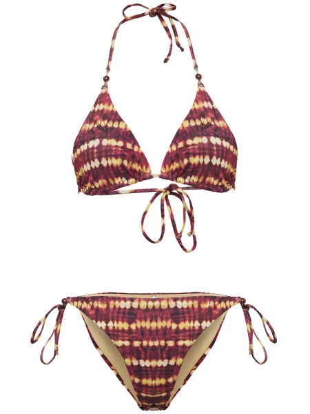 Trendyol Brown-Multicolored Abstract Triangle Accessory Low Waist Bikini Set λευκό
