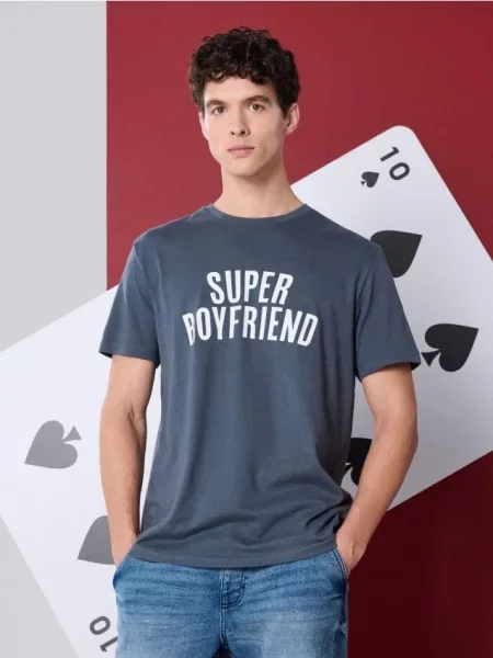 Sinsay tričko s nápisem námořnická modrá