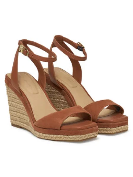 Tommy Hilfiger Espadrilky Leather & Suede High Wedge Espad hnědá