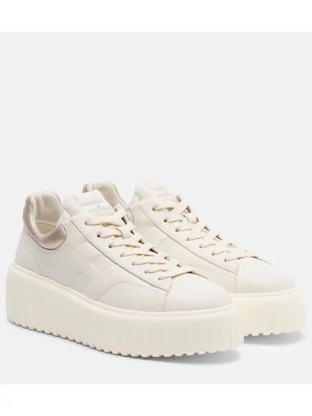 Sneakerși Hogan din piele cu dungi cu platformă alb