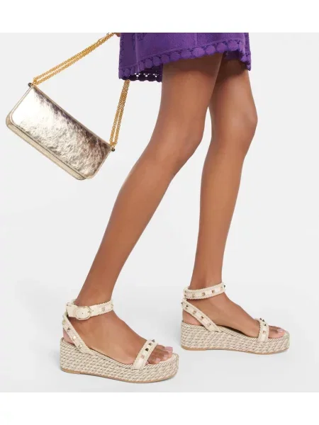 Espadrile Valentino Garavani din piele cu pană alb