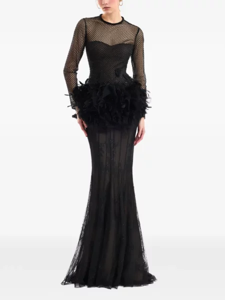 Rochie Gemy Maalouf cu pene din dantelă negru