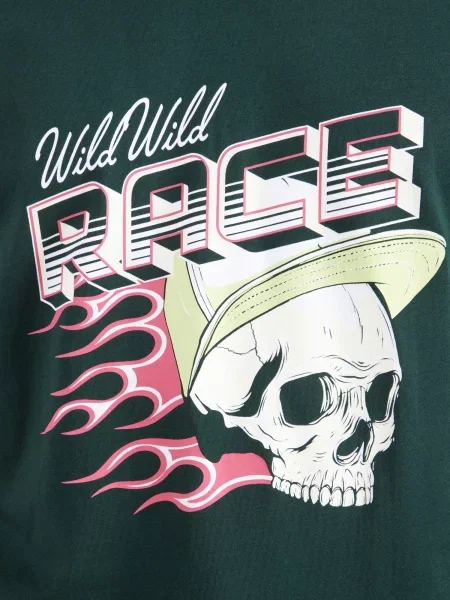 JACK & JONES Tričko JJTRACK SKULL smaragdová / svetloružová biela
