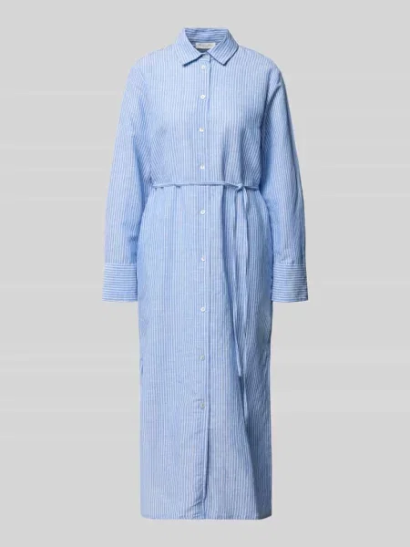 Sukienka midi z czystego lnu w długim wsuwany styl Christian Berg Woman niebieska