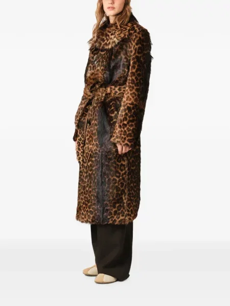 Cu centură palton Ami Paris din piele cu model leopard maro