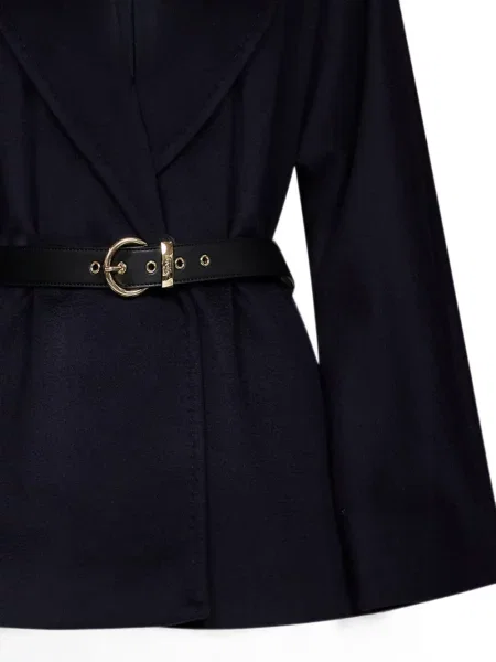 Cu centură palton Max Mara de lână albastru