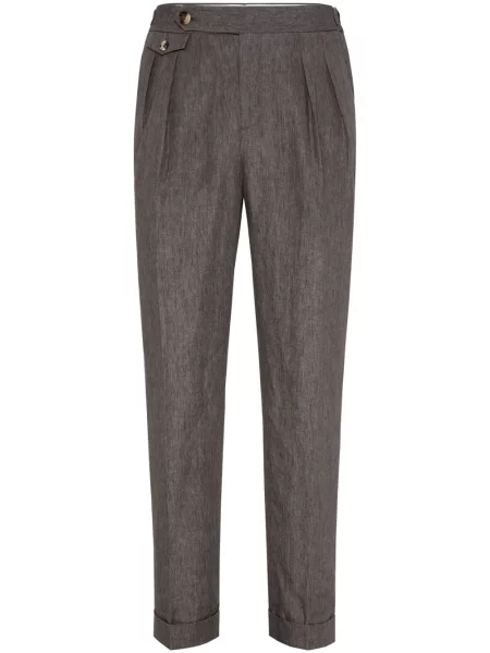 Lněné kalhoty Brunello Cucinelli šedé