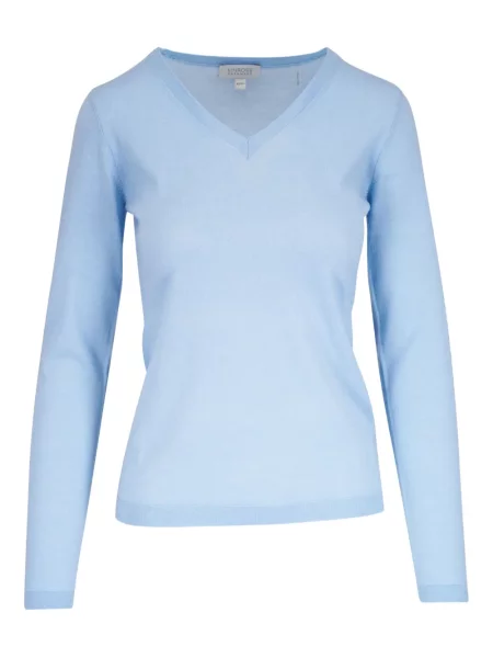 Pulover Kinross Cashmere din cașmir cu decolteu în V albastru