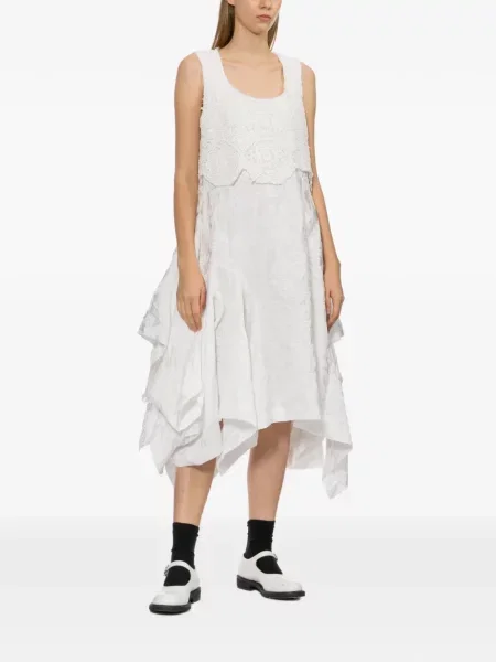 Siuvinėta gėlėta midi suknelė Comme Des Garçons balta