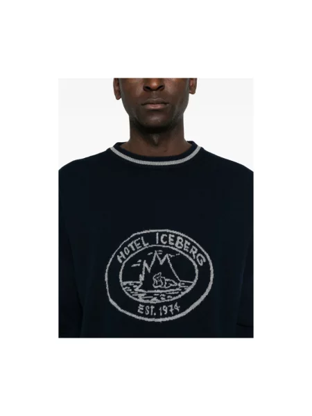 Dzianinowy sweter Iceberg z logo niebieski