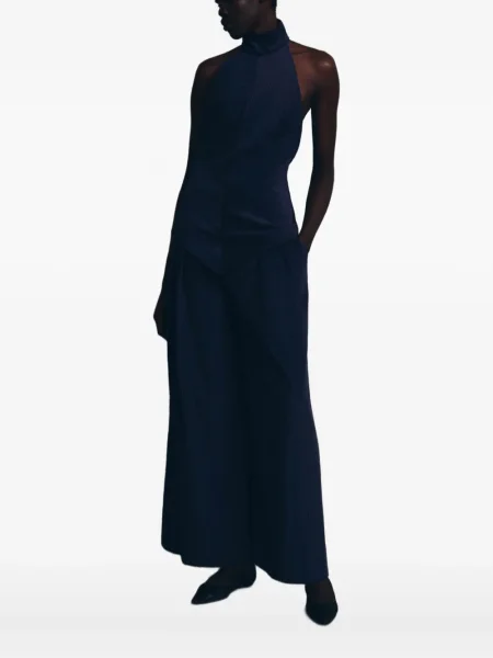 Top Rosie Assoulin de catifea cord cu gât halter albastru