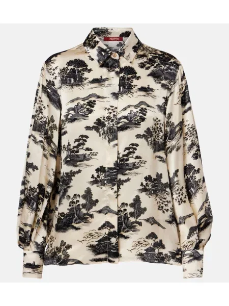 Cămașă Max Mara din satin cu imagine alb