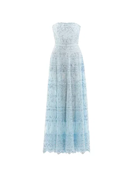 Haftowana maksi sukienka maxi Saiid Kobeisy garniturowa niebieska