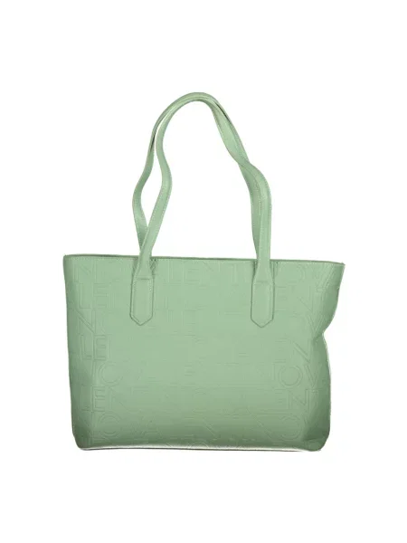 Lniana shopperka Valentino By Mario Valentino z logo zielona