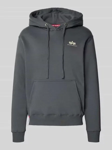 Bluza z kapturem z logo i kieszenią kangurką Alpha Industries szara