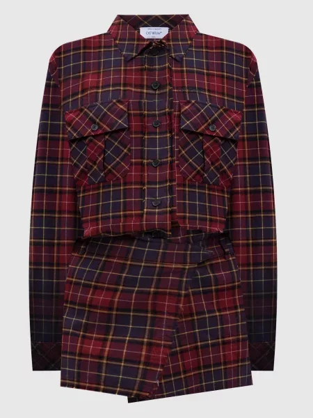 Сукня-сорочка в клітинку з логотипом Off-white бордова