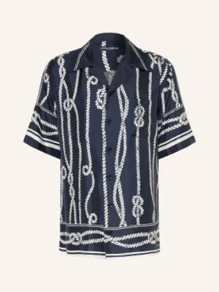 Dolce & Gabbana Wzorzysta Koszula Comfort Fit Z Jedwabiu blau biała