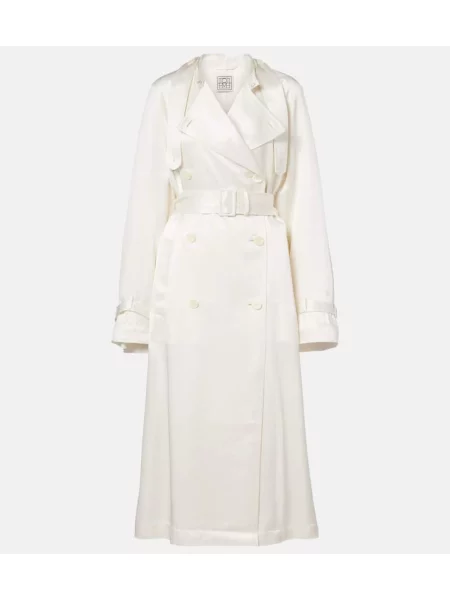 Trenci Toteme din satin cu două rânduri de nasturi alb