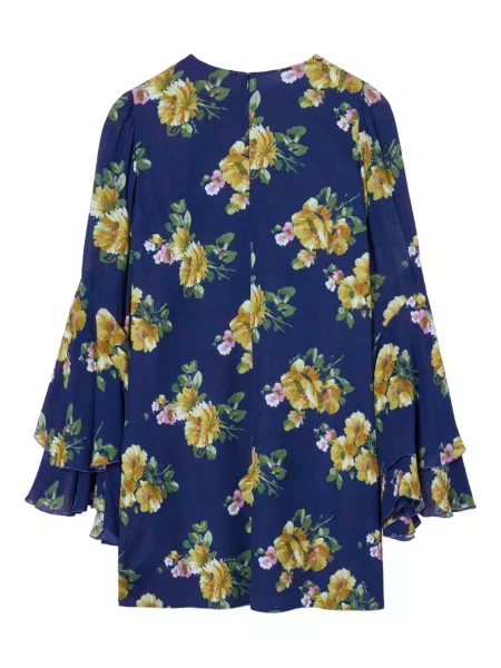 Rochie mini La Doublej cu model floral de costum albastru