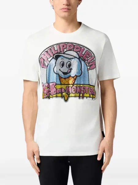 Tricou Philipp Plein cu decolteu rotund alb