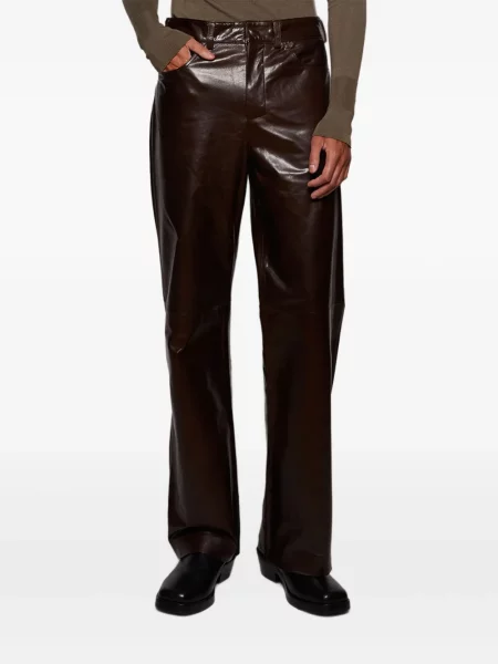 Pantaloni Entire Studios din piele maro