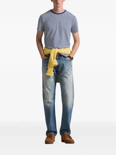 Tricou polo Polo Ralph Lauren cu dungi cu două rânduri de nasturi cu aplicații negru