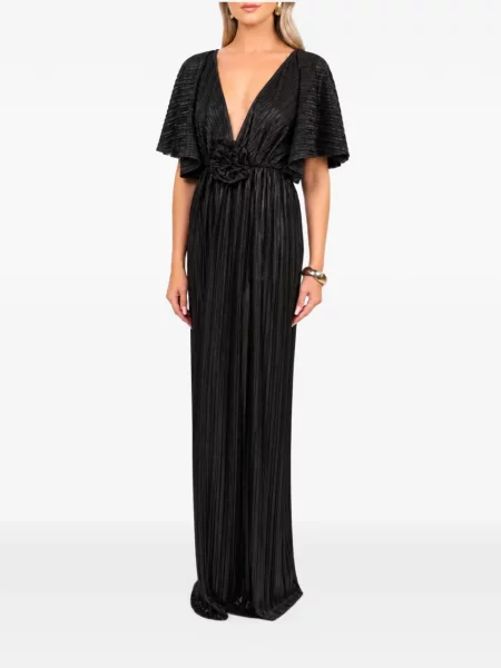 Rochie maxi Roserry cu model floral cu aplicații negru