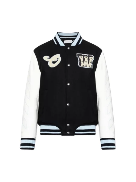Ocieplany kurtka bomber Off-white wełniany biały