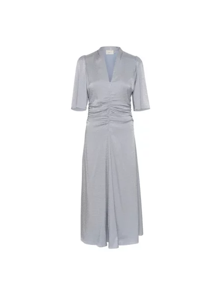 Lniana sukienka midi Gestuz do kolan niebieska