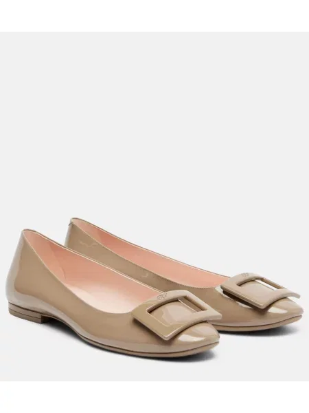 Usnjene lakirane balerinke Roger Vivier siva
