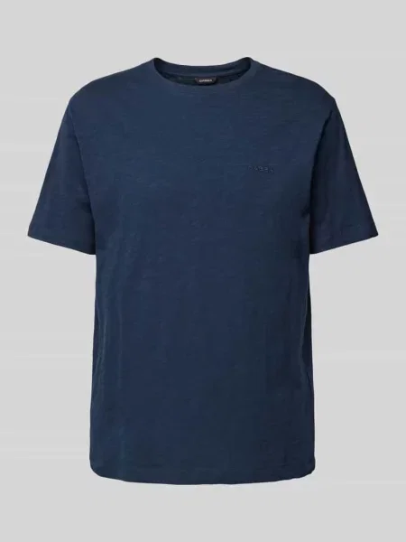 T-shirt z prążkowanym okrągłym dekoltem Gabba granatowa