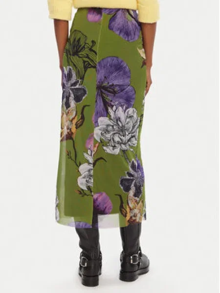 Desigual Maxi sukňa Tulleflowers Lacroix zelená