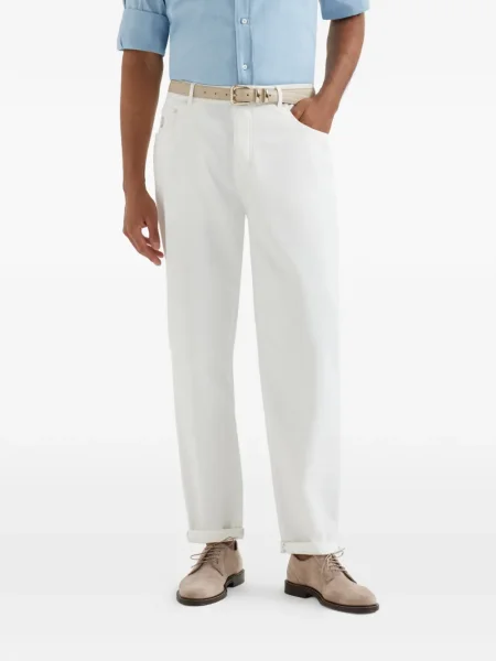 Blugi Brunello Cucinelli cu 5 buzunare alb