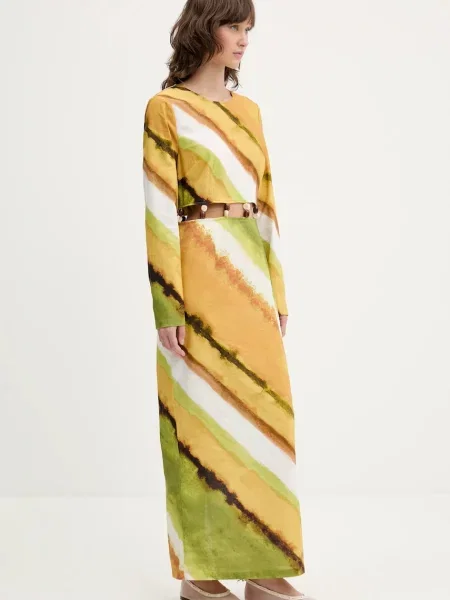 Сукня з домішкою льону Never Fully Dressed maxi пряма жовтий