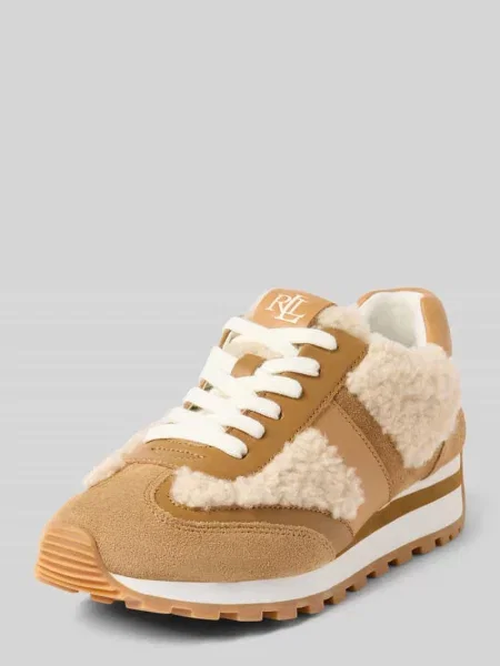 Sneakersy ze skóry z futerkiem model ‘DANI’ Lauren Ralph Lauren beżowe