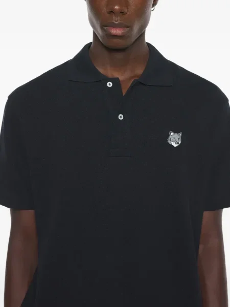 Polo Maison Kitsune cu broderie negru
